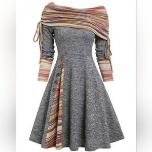 NWT Dressfo Gray Drop Shoulder Ruched Western Boho Holiday Dress Size 8​​​